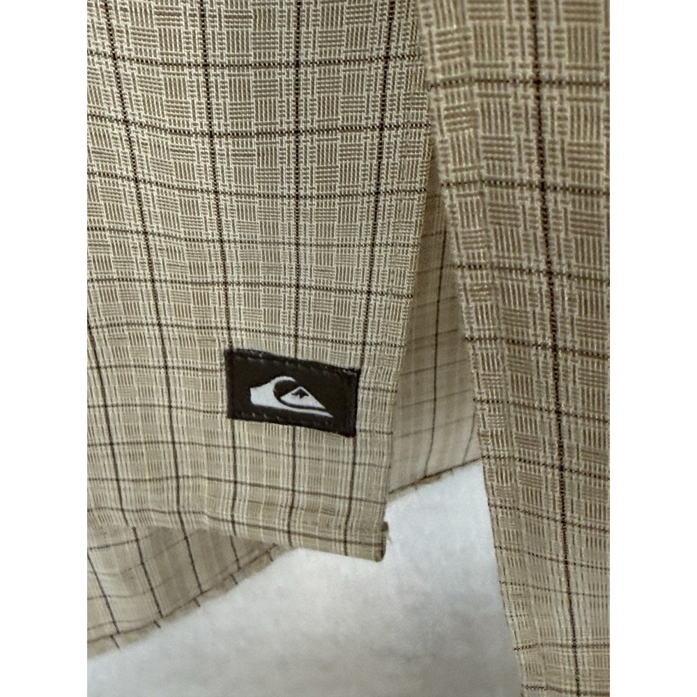 Quiksilver Men's Waterman Tan Micro Windowpane Short Sleeve Button Up Size Med‎ - Picture 5 of 8